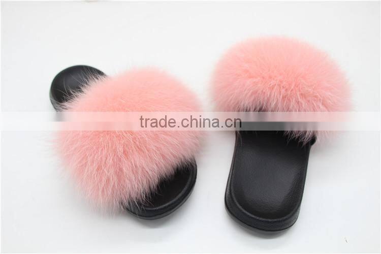 Women Fur Slippers Luxury Real Fox Fur Beach Sandal Shoes Fluffy Comfy Furry Flip Flops Fslipper-1