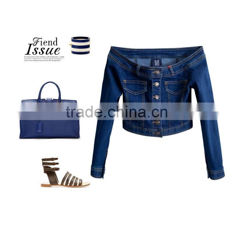 Femme Jeans Jacket Women 2017 Spring New Japanese Style Sexy Off Shoulder Long Sleeve Cropped Denim Jacket