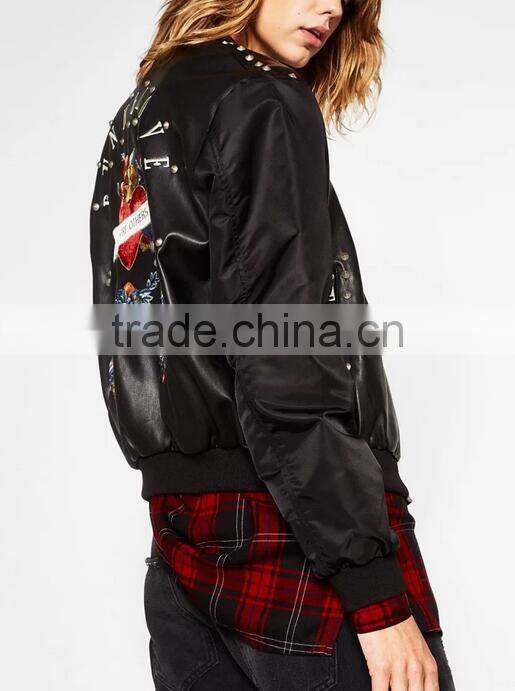 Runwaylover EY0997C New Style 2016 Women Fashion Pu Splice Bomber Jackets