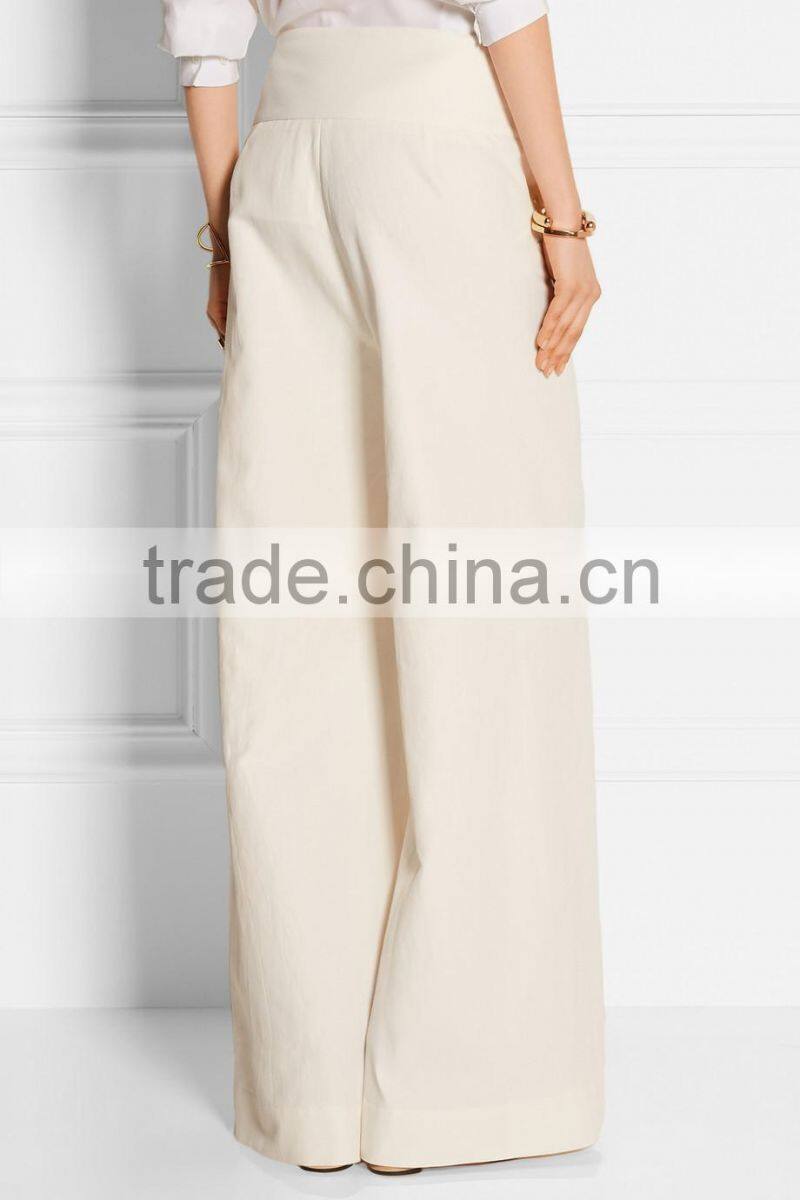 New Trendy 2015 Ivory slub twill wide-leg pants office lady wear to work business trousers