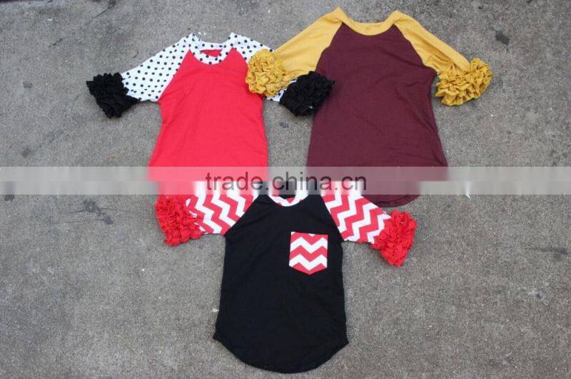 pernickety boutique baby girl raglan shirt ruffle long and the 3/4 sleeve wholesale 2016 winter shirt children girls top