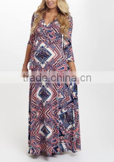 New Arrivals Maternity Dresses With Navy And Red Paisley Tie-Waist Maternity Maxi Dress Fashion Women Clothes WD80817-21