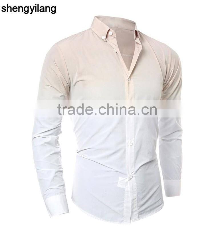 Custom Men's Gradient Tie Dye Printing Long Sleeves Dress Shirts in guangzhou