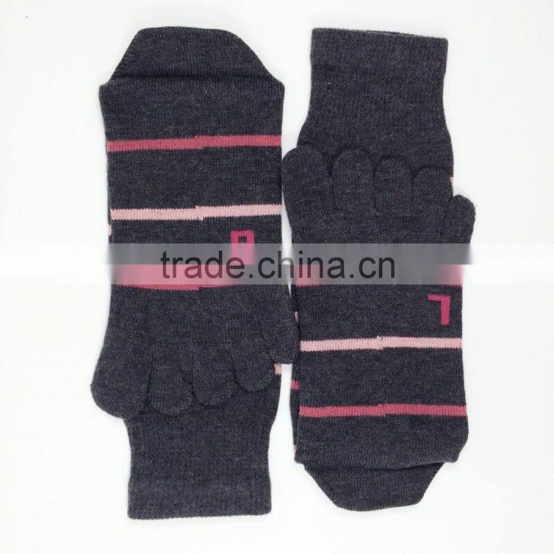 Men's all-pure combed cotton striped toe socks thick socks