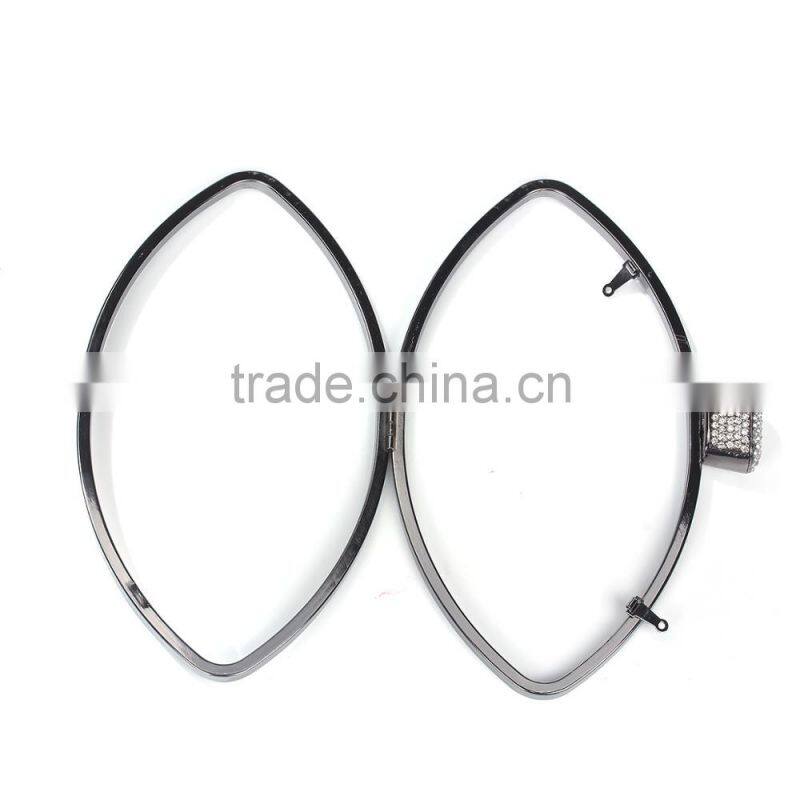 Iron Based Alloy Kiss Clasp Purse Frame Marquise Clear Rhinestone Gunmetal Rectangle 23.8cm(9 3/8") x 16cm(6 2/8"), 1 Piece