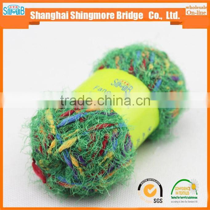 China fancy yarn exporter best wholesale oeko tex 100% spun dyed polyester feather yarn lantern knitting yarn for carpet