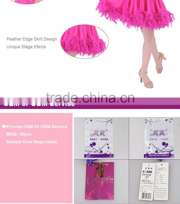 Girls Feather Ballroom Latin Dress Fancy Dress Competition For Kids