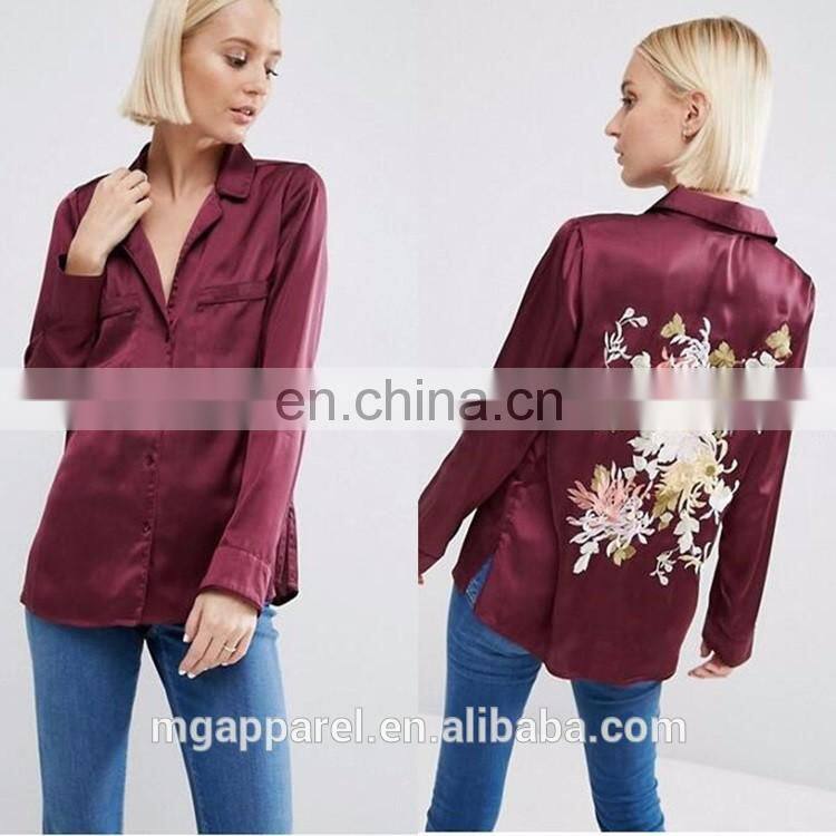 New fashion blouse women Floral Embroidered satin women blouse