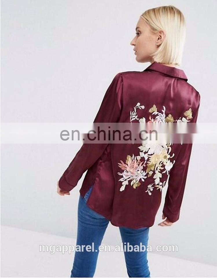 New fashion blouse women Floral Embroidered satin women blouse