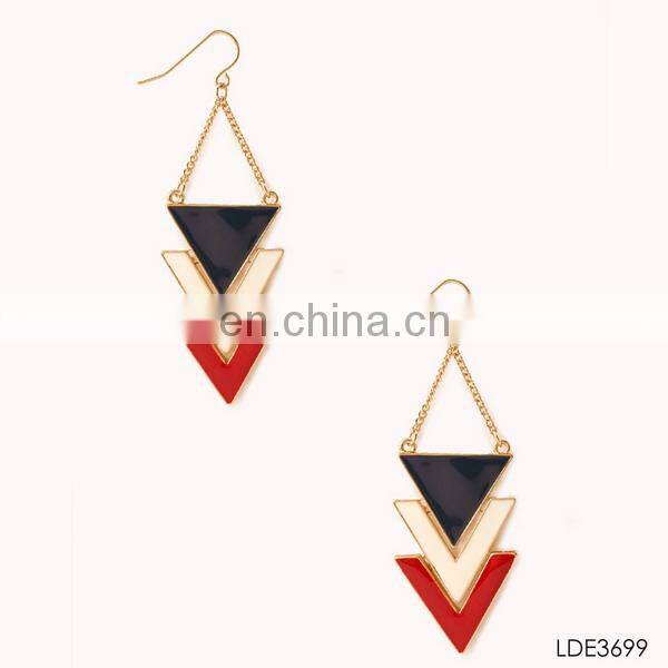 Fashion jewelry hot selling gold plated double rhombus stylish dangle earring
