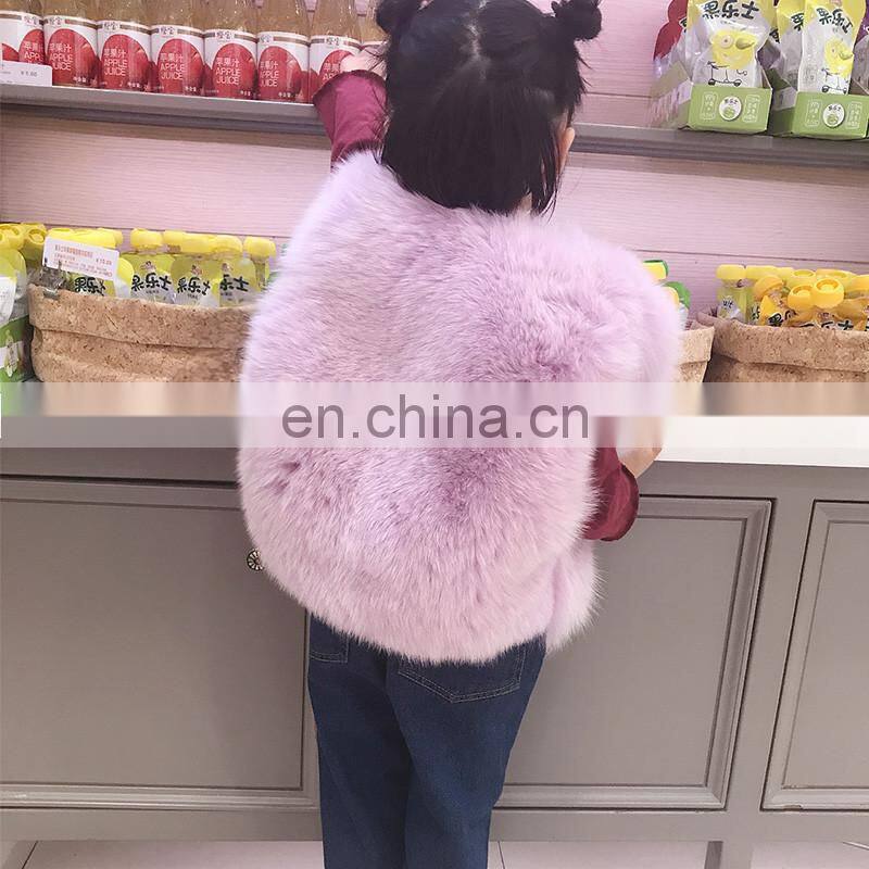 2016 European Winter New Girls Light Blue Cute Plush Real Fox Fur Kids Fur Vest