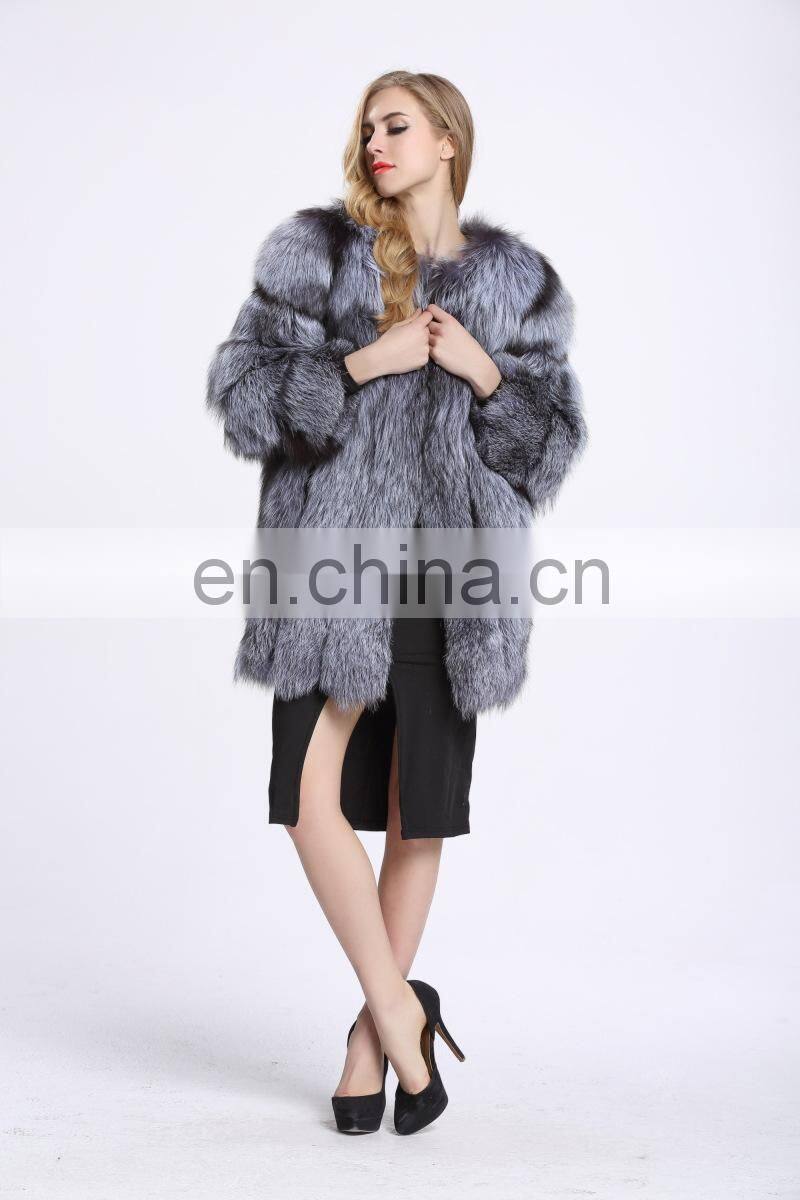 Latest Women Fashionable Fox Fur Jacket Lovely Beautifur Real Silver Fox Fur Coat Sex