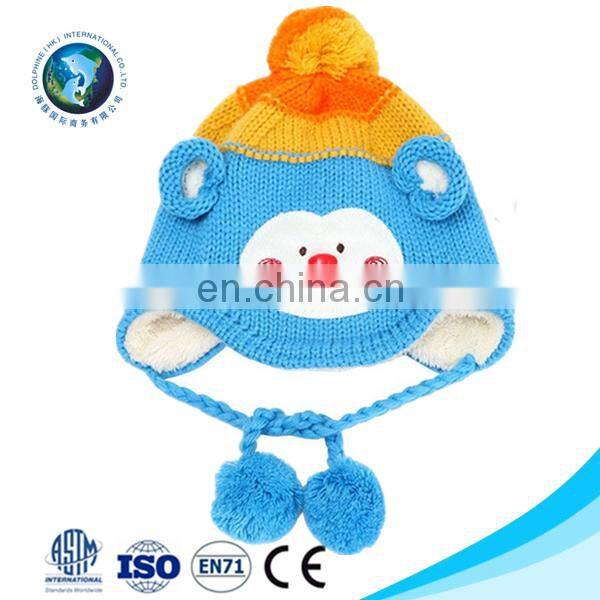Cheap cute plush monkey kids animal winter crochet baby hat custom warm soft baby girl hat