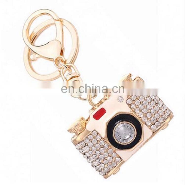 Promotional Gift Metal 18K Gold Rhinestone Creative Camera Shape Keychain