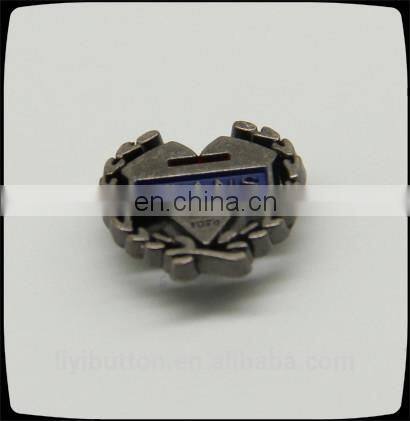 zinc alloy small metal label for jeans, light black nickel metal label in garment