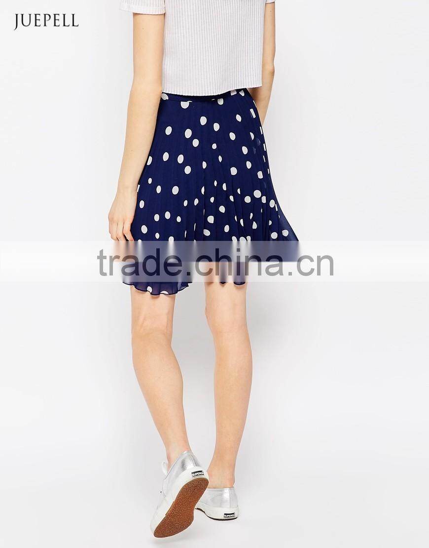Summer pleated mini skirt in polka dot . custom skirt, women clothes guangzhou OEM,china factory