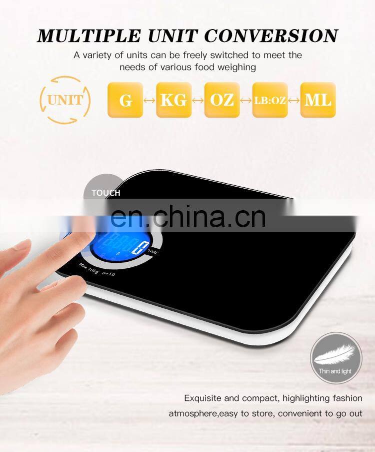 Hot Selling USB Rechargeable Glass Printing Logo Design Digital Household LCD 5kg Kitchen Scale