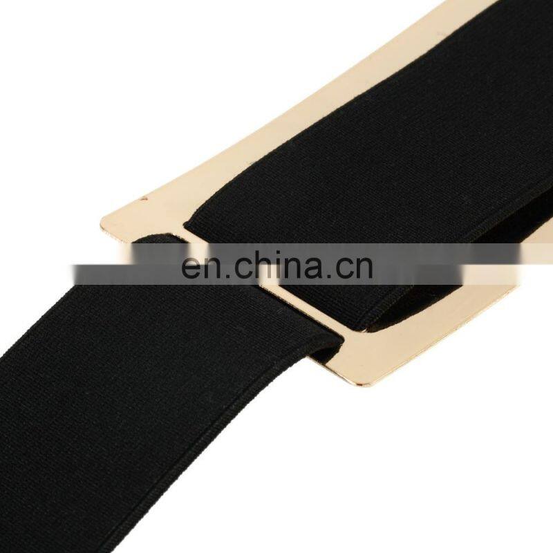 Women Elastic Belt Material Mirror Metal Waist Belt Metallic Bling Gold Plate Wide fashion Band