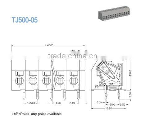 termin Block 300V 10A Grey PCB Screwless Terminal Blocks 5.00mm Pitch Right Angle Wire Inlet