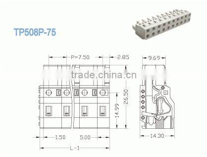 termin Block Plug 7.5mm Screwless Female Pluggable Terminal Block For Electric Power 300V 15A