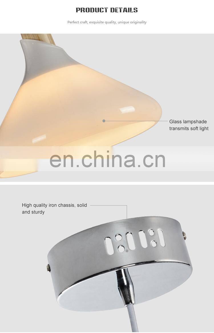HUAYI New Design Iron Wood Glass Indoor Bedroom Living Room 60w Modern Hanging Pendant Light