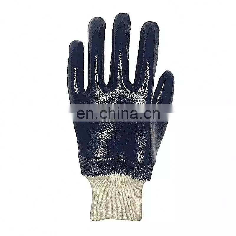 Jersey Liner Full Coated Blue Nitrile Oil Resistant Working Gloves Heavy Duty Nitrile Gloves/Guantes