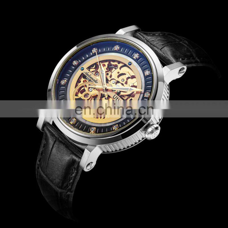 Utime Genuine Leather 10ATM Waterproof Automatic Luminous Mechanical Wristwatch Men Skeleton Mechanical Watch U0029G