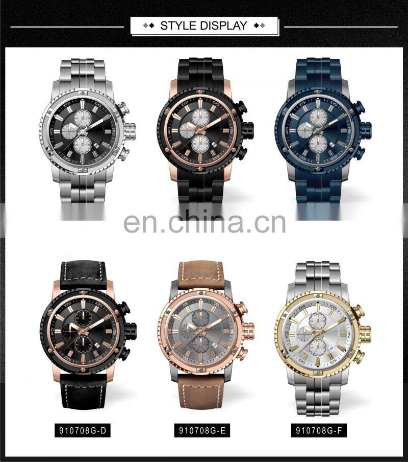 10ATM Water Resistant Coffee Genuine Leather Straps Wrist Watch Popular Designer Japanese Movement Watches For Men