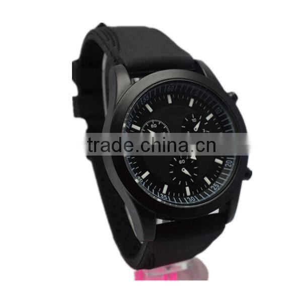 wholesale wrist watch ,mens stainless steel back quartz watch, Black silicone strap