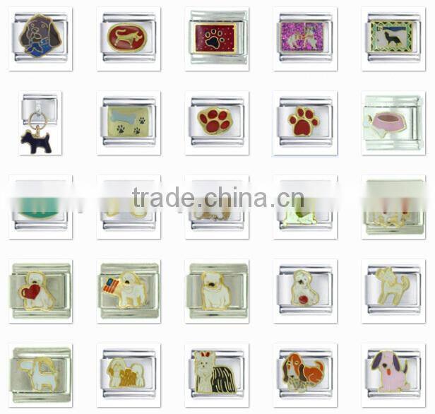 silver colored stainless steel Italian paw print charms