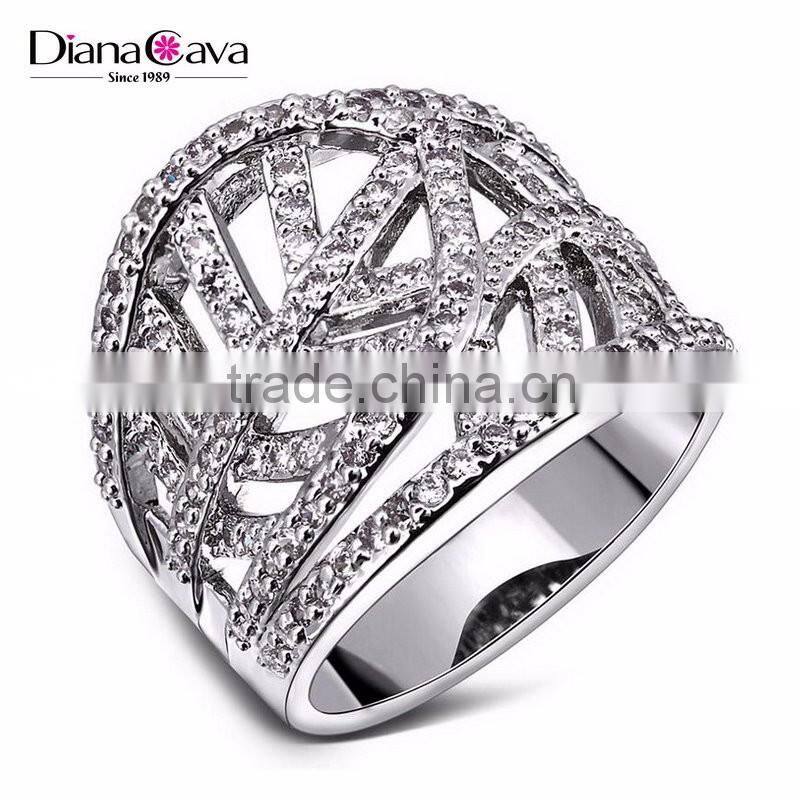 New Design Leaf Shape 2-Tone Inlay Jewelry Luxury Cocktail Party Ring Bijoux
