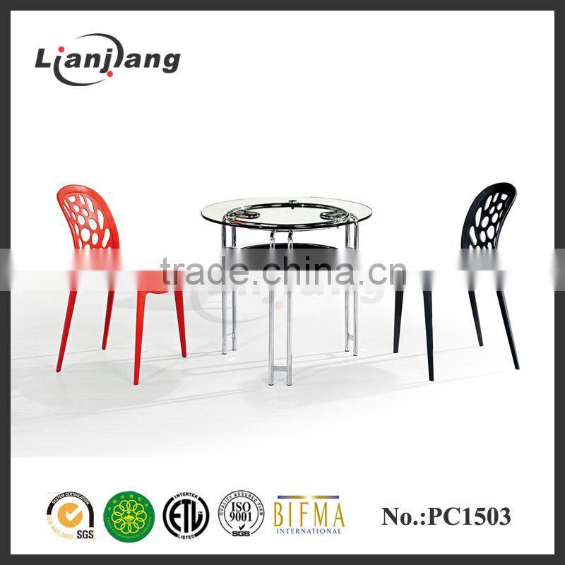 colorful plastic chair with wooden leg