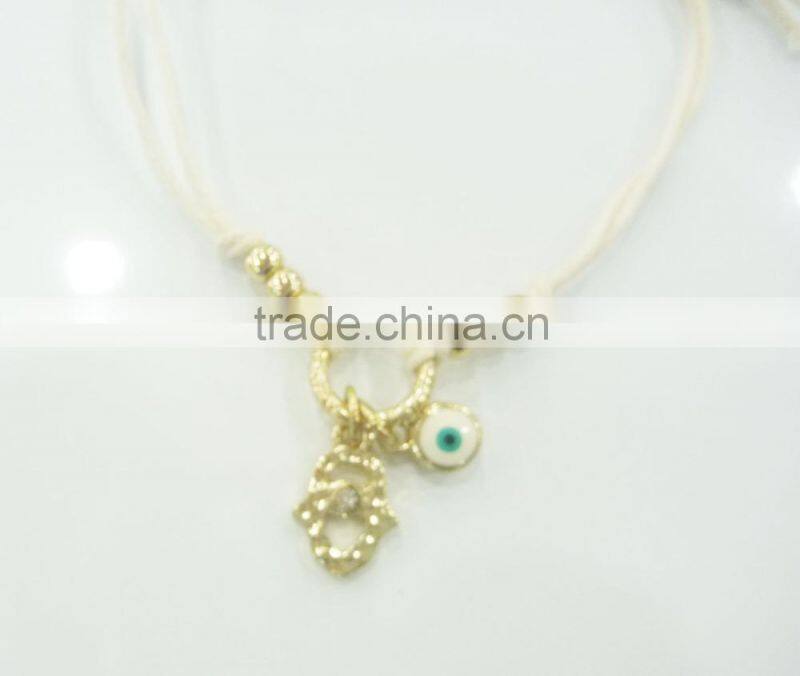 FASHION BRAIDED HAMSA HAND,EVIL EYE ADJUSTABLE BRACELET WITH CRYSTAL STONES