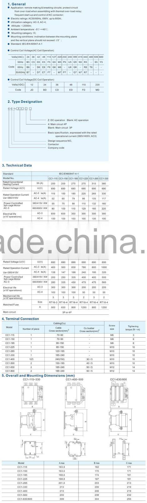 Industrial Controls AC Contactor CC1 Contactor Rated Conventional Heating Current 380A CC1-330