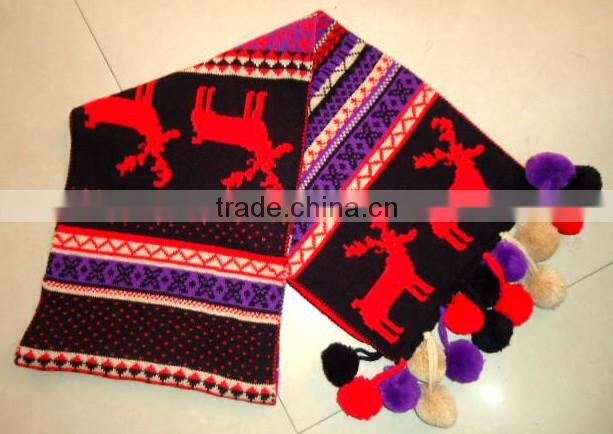 Fashion Warm Winter Knitted Scarf with Tassel Balls