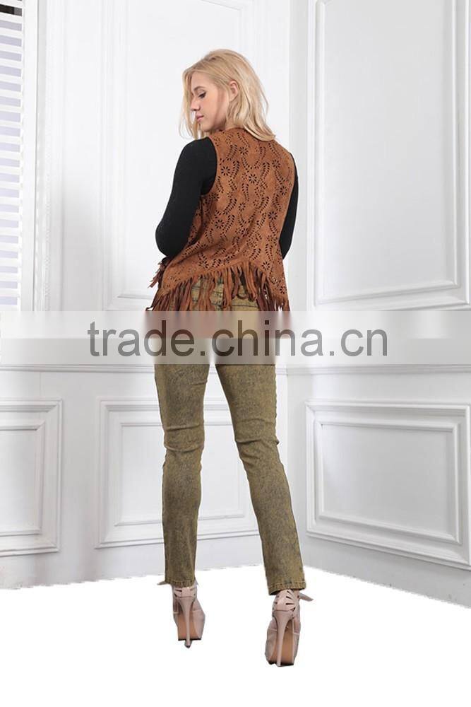 Latest lady suede vest jacket dress designs women tops designs wholesale