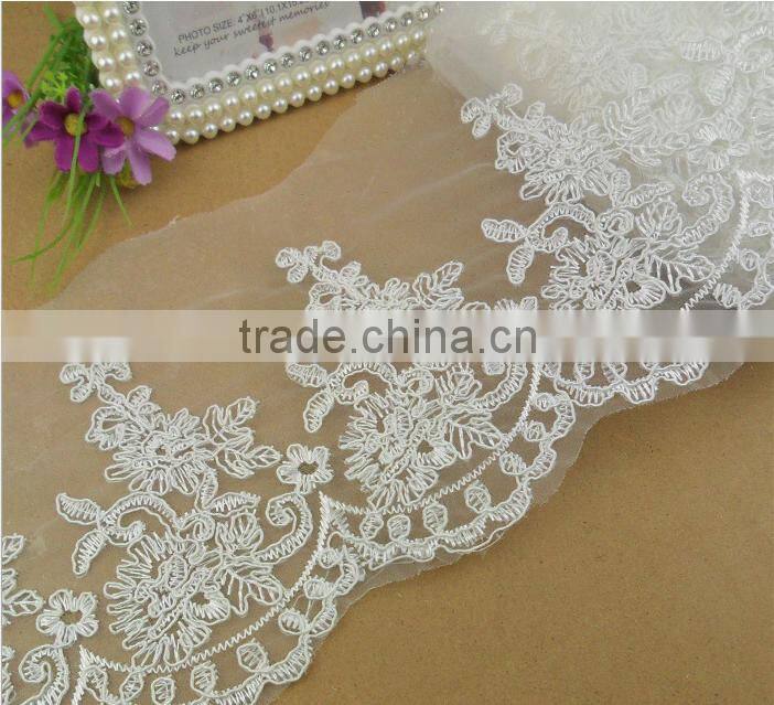 high quality the factory sale 15cm width wedding veil tulle cord lace trims wholesale