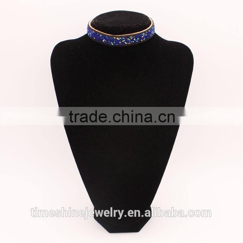 Bling Bling Blue Rhinestone Leather Collar Necklace