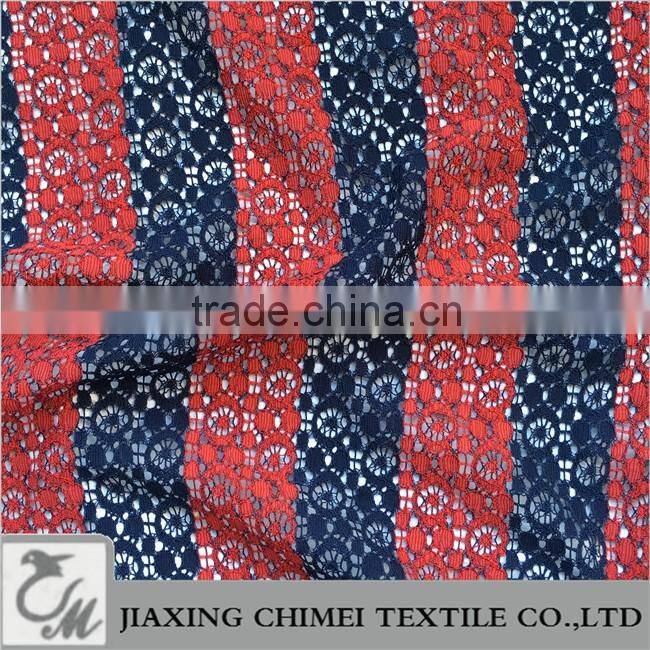 navy & red strip lace fabric