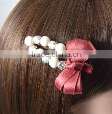 fashion crystal pearl ribbon hair bow alligator hair clips hair accessory