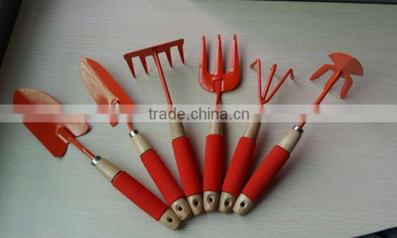 6pcs Wooden Handle Garden hand Tools Trowel Fork Rake Hoe