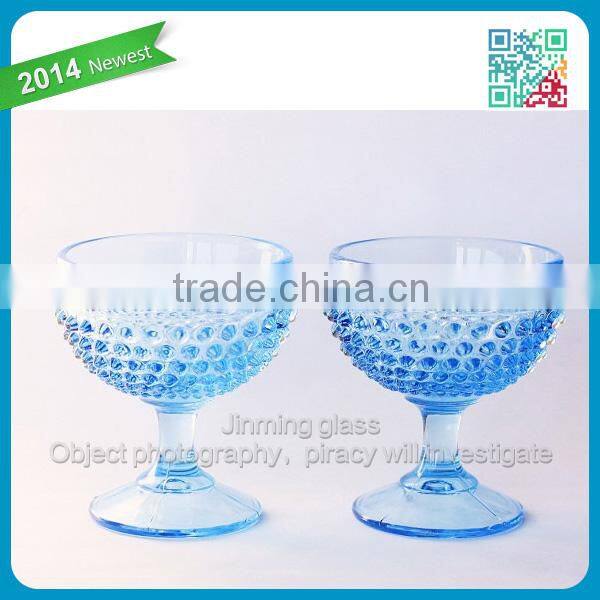 Promotion Monthers' day gift fashion glassware FOR MOM vintage pair of ice cream bowls aqua hobnail glass ice cream