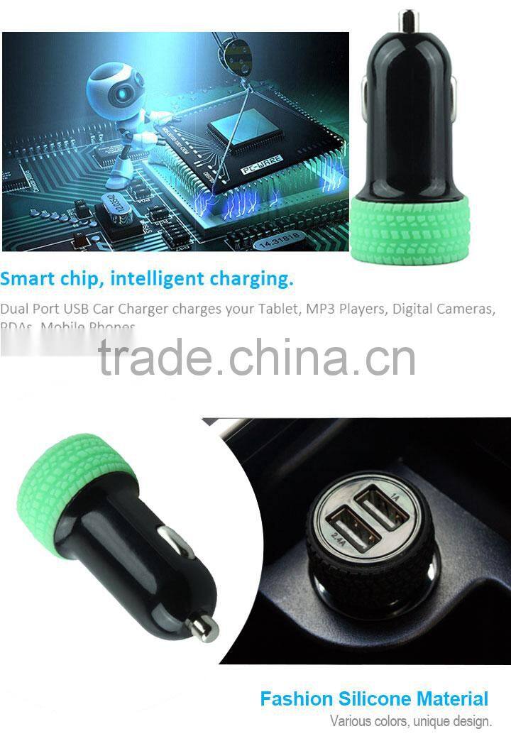 black and colorful cheap tire shape dual port usb car charger