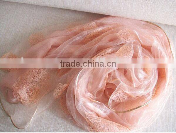 Fashion double-layer nest embroidery & sequins organza silk scarf