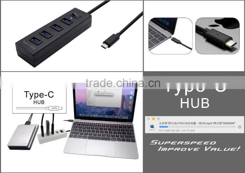 2016 NEW Type c 4 ports USB3.0 HUB for New Mac Nokia N1 Xiaomi 4c ChromeBooks Pixelh