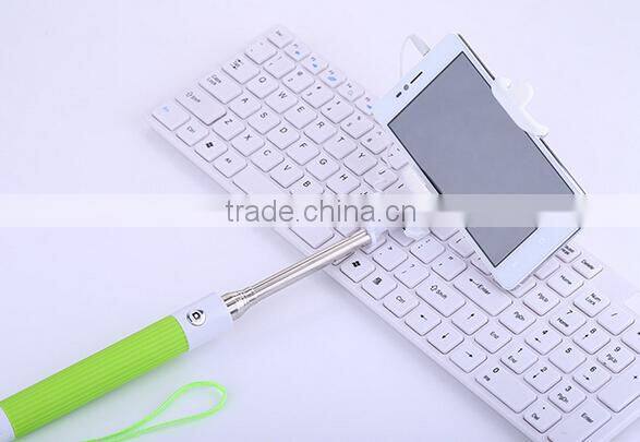 universal pink Mini Foldable wired selfie stick android aluminium monopod with cable
