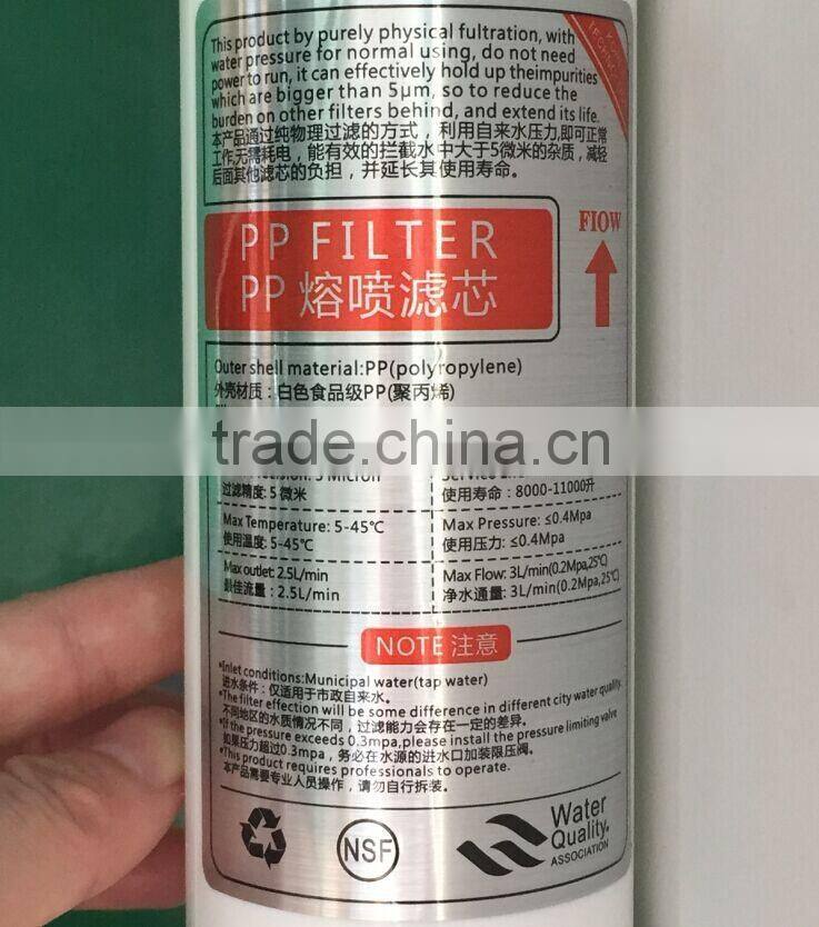 10'' 5micro PP water Filter cartridge with shell for Reverse Osmosis Water Purifier water filter assembly parts