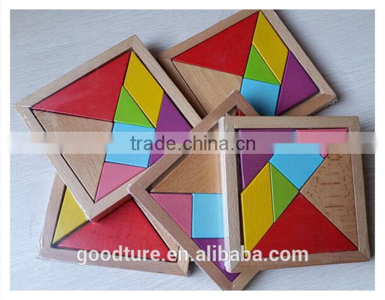 2015 Hot Sale Water Based Painted Colorful Beechwood Tangram