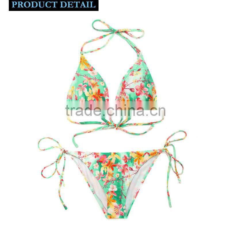 New Sexy 2016 Colloyes Bikini Swimsuit Floral Triangle Top with Classic Cut Bottom