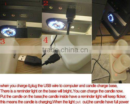 wireless rechargeable led plastic candle with USB wire